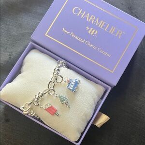 Charmelier Silver Charm Bracelet with Pink Popsicle & Blue Carousel Charms